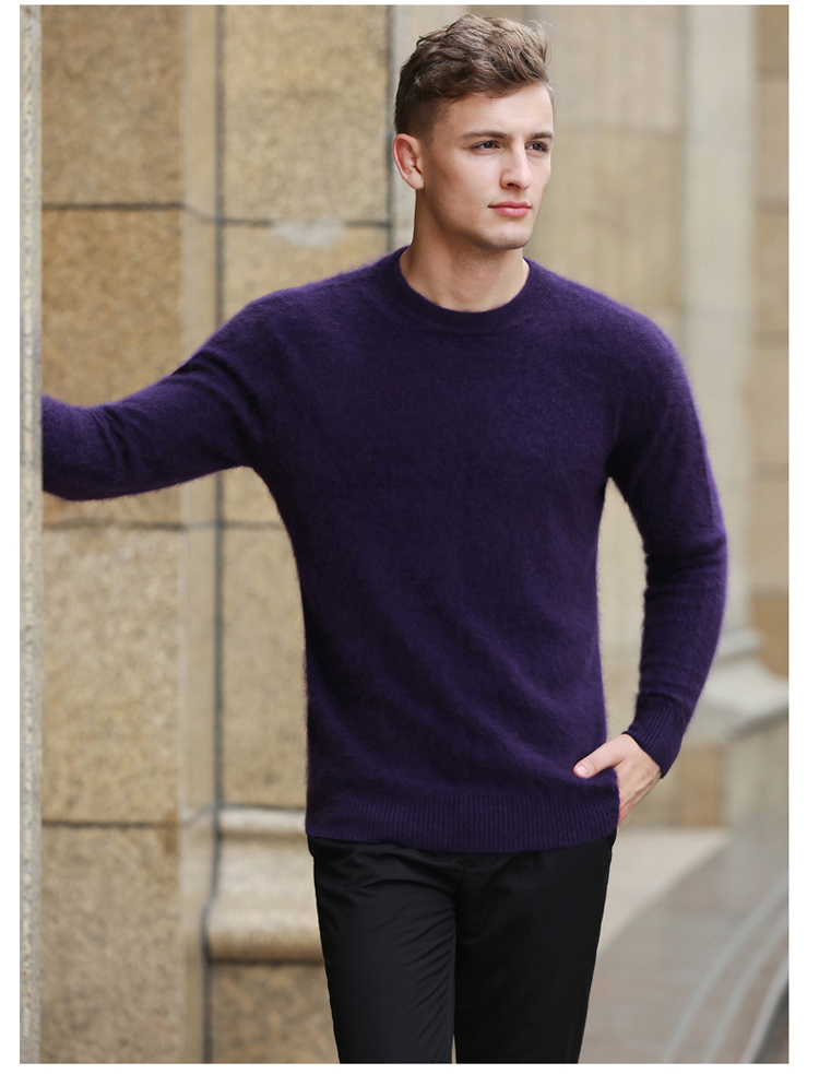 새로운 패션 밍크 캐시미어 스웨터 남성 긴 소매 풀오버 아웃웨어 남성 o 넥 스웨터 탑스 느슨한 솔리드 핏 뜨개질 의류